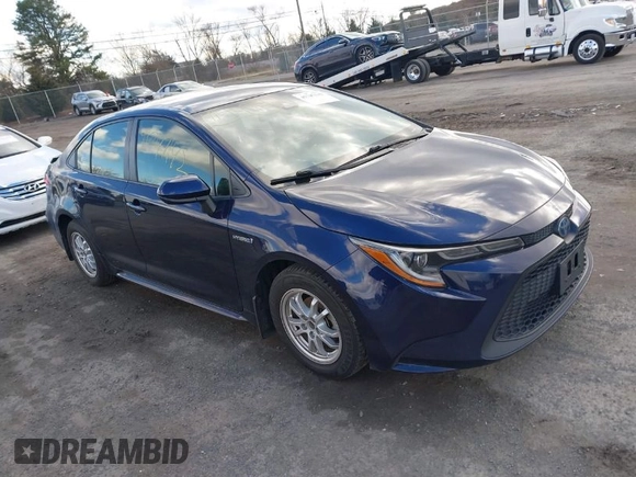 2021 Toyota Corolla Hybrid LE with VIN JTDEAMDE9MJ021431, listed as a IAAI auction lot 41747142 with 165,680 mi miles. Bid and sale history available at carsss.com. Image 1.