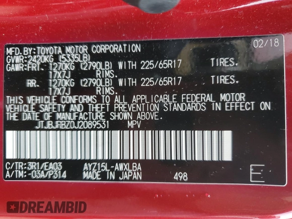 2018 Lexus NX 300h with VIN JTJBJRBZ0J2089531, listed as a Copart auction lot 61930585 with 119,321 mi miles and Salvage title. Bid and sale history available at DreamBid. Image 13.