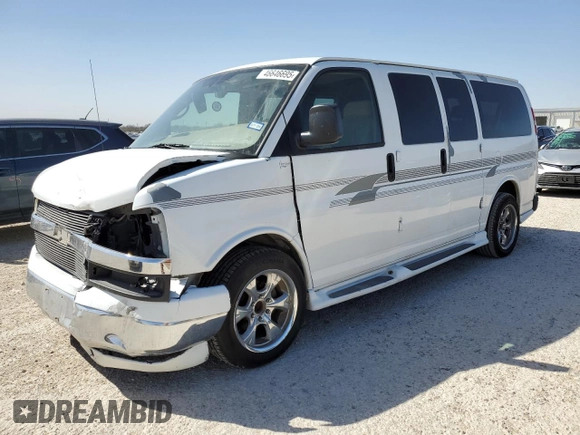 2007 Chevrolet Express Passenger z VIN 1GBFG15T471230597, wystawiony jako Copart lot #46646695 z przebiegiem 154 251 mil mil oraz Szkoda całkowita • Salvage title. Historia ofert i sprzedaży dostępna na DreamBid. Obrazek 1.