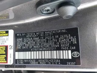 2021 Toyota Camry SE Nightshade with VIN 4T1G11AK3MU457011, listed as a IAAI auction lot 41952841 with 33,032 mi miles. Bid and sale history available at carsss.com. Image 9.