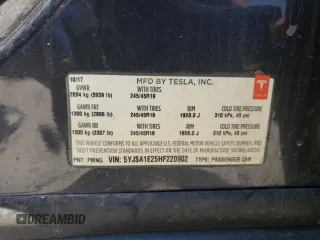 2017 Tesla Model S 100D with VIN 5YJSA1E25HF220902, listed as a Copart auction lot 56442684 with 83,297 mi miles and Salvage title. Bid and sale history available at DreamBid. Image 15.