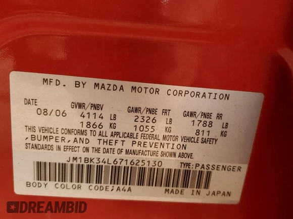 2007 Mazda 3 Mazdaspeed3 Sport z VIN JM1BK34L671625130, wystawiony jako Copart lot #48969385 z przebiegiem Nie podano mil oraz Szkoda całkowita • Salvage title. Historia ofert i sprzedaży dostępna na DreamBid. Obrazek 12.