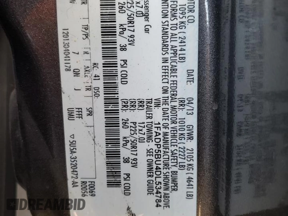 2013 Ford C-Max SEL z VIN 1FADP5BU4DL534784, wystawiony jako Copart lot #45847595 z przebiegiem Nie podano mil oraz Szkoda całkowita • Salvage title. Historia ofert i sprzedaży dostępna na DreamBid. Obrazek 13.