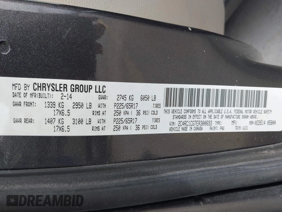 2014 Chrysler Town & Country Touring L with VIN 2C4RC1CG7ER300693, listed as a IAAI auction lot 41849463 with 174,203 mi miles and . Bid and sale history available at carsss.com. Image 9.