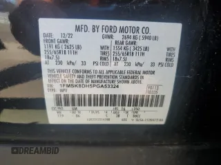 2023 Ford Explorer XLT z VIN 1FMSK8DH5PGA53324, wystawiony jako Copart lot #62656755 z przebiegiem 22 480 mil mil oraz Szkoda całkowita • Salvage title. Historia ofert i sprzedaży dostępna na DreamBid. Obrazek 14.