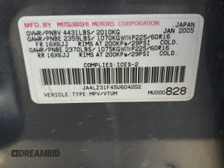2005 Mitsubishi Outlander LS z VIN JA4LZ31F45U604202, wystawiony jako Copart lot #58969315 z przebiegiem 195 950 mil mil oraz Czysty tytuł • Clean title. Historia ofert i sprzedaży dostępna na DreamBid. Obrazek 13.