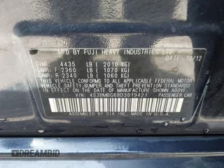2013 Subaru Legacy Premium z VIN 4S3BMBG68D3019421, wystawiony jako IAAI lot #42097119 z przebiegiem 106 087 mil mil oraz . Historia ofert i sprzedaży dostępna na DreamBid. Obrazek 9.