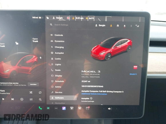 2022 Tesla Model 3 Long Range with VIN 5YJ3E1EB3NF273540, listed as a IAAI auction lot 41978069 with 27,247 mi miles and . Bid and sale history available at DreamBid. Image 7.