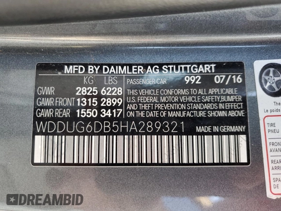 2017 Mercedes-Benz S 550e with VIN WDDUG6DB5HA289321, listed as a Copart auction lot 75888674 with 92,288 mi miles and Clean Title. Bid and sale history available at DreamBid. Image 12.