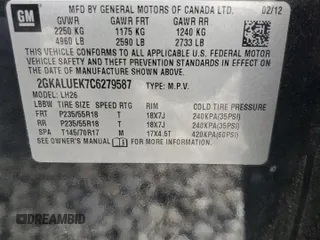 2012 GMC Terrain SLT-1 with VIN 2GKALUEK7C6279587, listed as a Copart auction lot 55137355 with 222,967 mi miles and Salvage title. Bid and sale history available at DreamBid. Image 13.