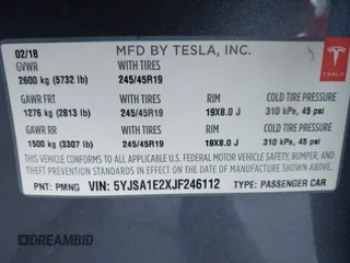 2018 Tesla Model S 75D с VIN 5YJSA1E2XJF246112, выставлен на аукционе IAAI как лот 42124379 с пробегом Не указан миль и . История ставок и продаж доступна на DreamBid. Изображение 9.