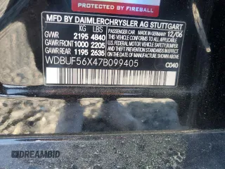 2007 Mercedes-Benz E-Class 3.5L with VIN WDBUF56X47B099405, listed as a Copart auction lot 53026835 with 188,579 mi miles and Salvage Title. Bid and sale history available at carsss.com. Image 12.