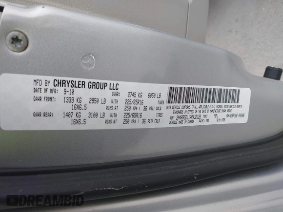2010 Chrysler Town & Country Touring with VIN 2A4RR5D11AR432126, listed as a IAAI auction lot 42261584 with 135,638 mi miles and . Bid and sale history available at DreamBid. Image 9.