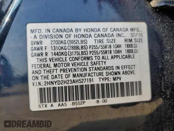 2010 Acura MDX with VIN 2HNYD2H23AH527191, listed as a Copart auction lot 54686395 with 147,528 mi miles and Salvage title. Bid and sale history available at DreamBid. Image 13.