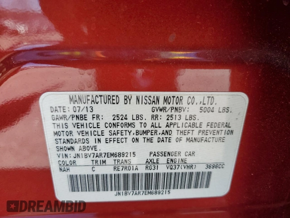 2014 Infiniti Q50 Premium with VIN JN1BV7AR7EM689215, listed as a Copart auction lot 53778625 with 110,164 mi miles and Salvage Title. Bid and sale history available at carsss.com. Image 14.