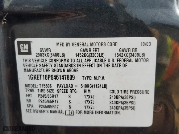 2004 GMC Envoy XL SLT with VIN 1GKET16P646147809, listed as a Copart auction lot 47646405 with 171,794 mi miles and Salvage Title. Bid and sale history available at carsss.com. Image 15.