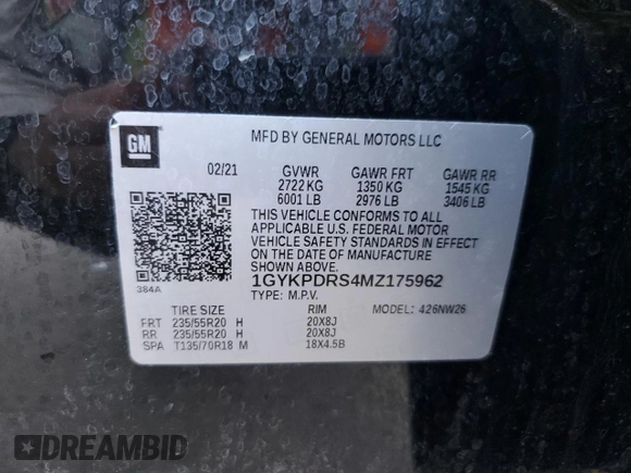 2021 Cadillac XT6 Premium Luxury with VIN 1GYKPDRS4MZ175962, listed as a Copart auction lot 59993565 with 97,157 mi miles and Salvage title. Bid and sale history available at DreamBid. Image 14.