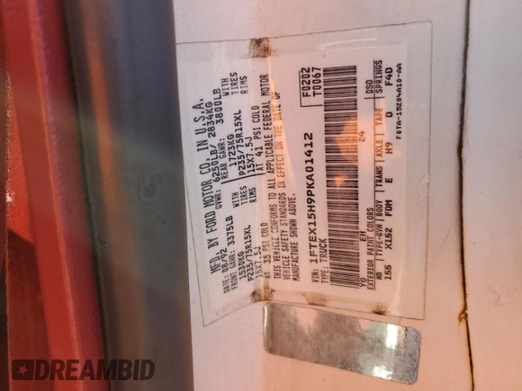 1993 Ford F-150 with VIN 1FTEX15H9PKA01412, listed as a Copart auction lot 54671975 with Not provided miles and Salvage title. Bid and sale history available at DreamBid. Image 12.