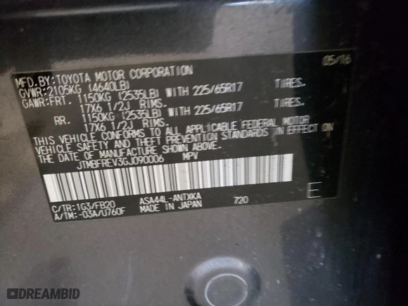 2016 Toyota RAV4 LE with VIN JTMBFREV3GJ090006, listed as a Copart auction lot 49059025 with 147,088 mi miles and Salvage Title. Bid and sale history available at carsss.com. Image 15.