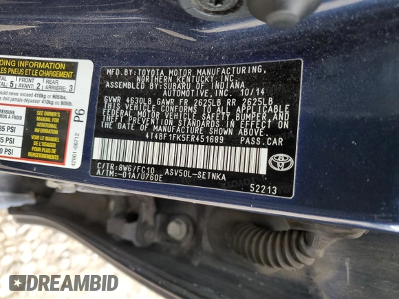 2015 Toyota Camry XLE z VIN 4T4BF1FK5FR451689, wystawiony jako Copart lot #81129304 z przebiegiem 88 446 mil mil oraz Szkoda całkowita • Salvage title. Historia ofert i sprzedaży dostępna na DreamBid. Obrazek 12.