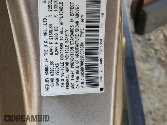2002 Honda CR-V EX z VIN SHSRD78822U004384, wystawiony jako Copart lot #60641175 z przebiegiem 232 659 mil mil oraz Czysty tytuł • Clean title. Historia ofert i sprzedaży dostępna na DreamBid. Obrazek 13.
