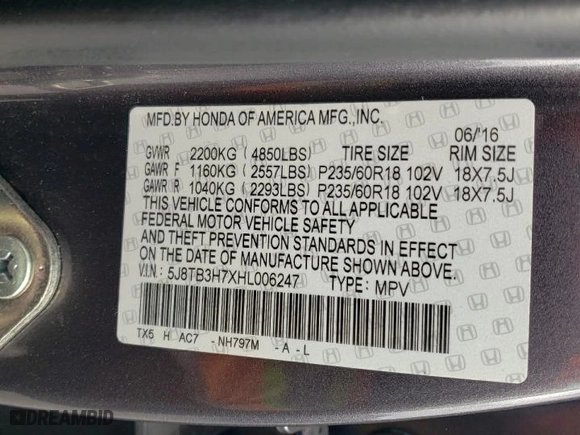 2017 Acura RDX w/Advance Pkg with VIN 5J8TB3H7XHL006247, listed as a Copart auction lot 43009205 with 108,578 mi miles and Salvage Title. Bid and sale history available at carsss.com. Image 15.