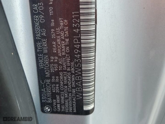 2004 BMW 3 Series 330Ci with VIN WBABW53494PL43211, listed as a Copart auction lot 50589665 with 151,133 mi miles and Salvage Title. Bid and sale history available at carsss.com. Image 12.