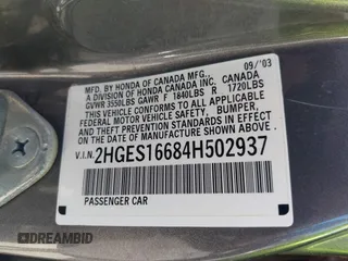 2004 Honda Civic LX z VIN 2HGES16684H502937, wystawiony jako IAAI lot #42293874 z przebiegiem 106 898 mil mil oraz . Historia ofert i sprzedaży dostępna na DreamBid. Obrazek 9.