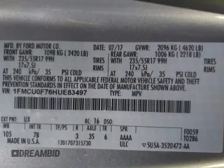 2017 Ford Escape S with VIN 1FMCU0F76HUE83497, listed as a IAAI auction lot 41868513 with 90,511 mi miles. Bid and sale history available at carsss.com. Image 9.
