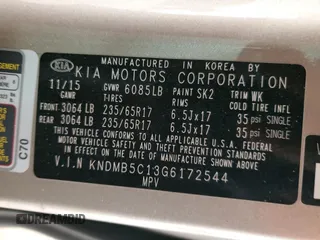 2016 Kia Sedona LX with VIN KNDMB5C13G6172544, listed as a Copart auction lot 47193565 with 101,044 mi miles and Salvage Title. Bid and sale history available at carsss.com. Image 15.