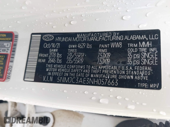 2022 Hyundai Tucson SEL z VIN 5NMJC3AE3NH057663, wystawiony jako IAAI lot #42428386 z przebiegiem 78 740 mil mil oraz . Historia ofert i sprzedaży dostępna na DreamBid. Obrazek 9.