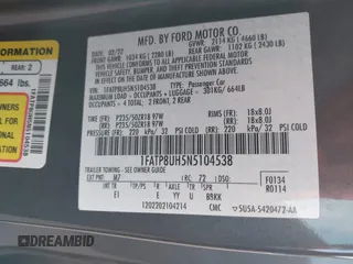2022 Ford Mustang EcoBoost with VIN 1FATP8UH5N5104538, listed as a IAAI auction lot 41614049 with 60,129 mi miles. Bid and sale history available at carsss.com. Image 9.