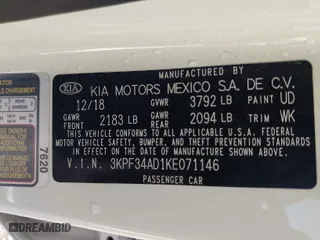 2019 Kia Forte S with VIN 3KPF34AD1KE071146, listed as a IAAI auction lot 41585168 with 77,029 mi miles. Bid and sale history available at carsss.com. Image 9.