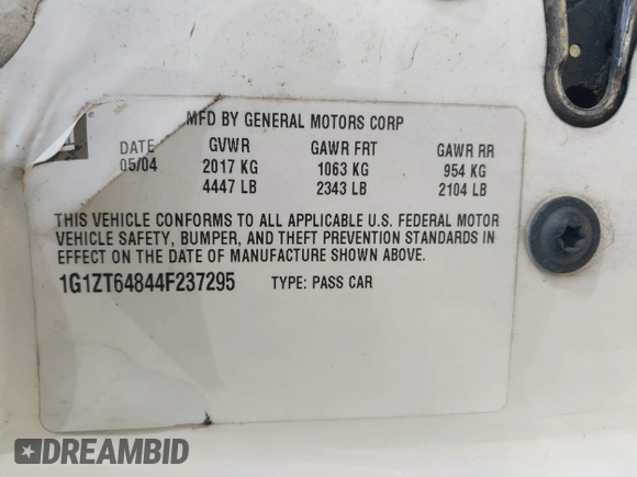 2004 Chevrolet Malibu Maxx LS z VIN 1G1ZT64844F237295, wystawiony jako IAAI lot #42290178 z przebiegiem 167 963 mil mil oraz . Historia ofert i sprzedaży dostępna na DreamBid. Obrazek 9.