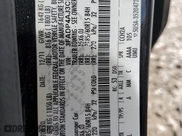 2012 Ford Fiesta S with VIN 3FADP4AJ3CM158612, listed as a Copart auction lot 56796184 with 113,500 mi miles and Salvage Title. Bid and sale history available at DreamBid. Image 12.