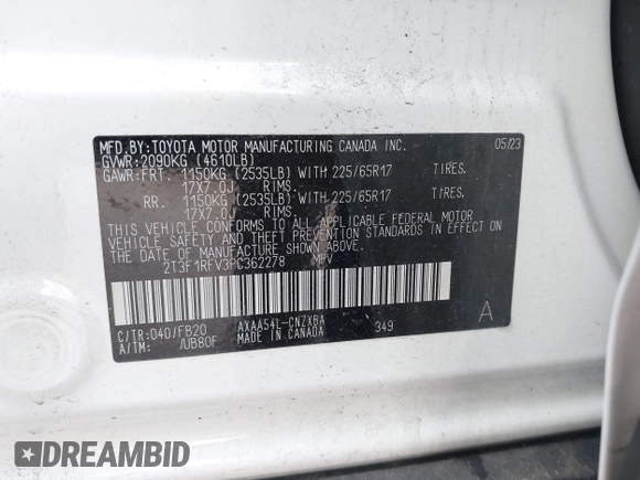 2023 Toyota RAV4 LE z VIN 2T3F1RFV3PC362278, wystawiony jako IAAI lot #42650406 z przebiegiem 15 040 mil mil oraz . Historia ofert i sprzedaży dostępna na DreamBid. Obrazek 9.