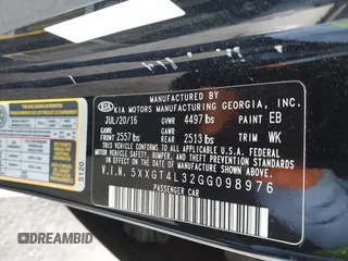 2016 Kia Optima LX with VIN 5XXGT4L32GG098976, listed as a IAAI auction lot 42569828 with 101,973 mi miles and . Bid and sale history available at DreamBid. Image 9.