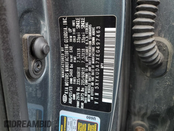 2014 Kia Sorento EX with VIN 5XYKUDA7XEG497463, listed as a Copart auction lot 53112355 with 135,217 mi miles and Clean Title. Bid and sale history available at DreamBid. Image 13.