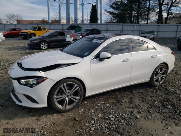 2021 Mercedes-Benz CLA with VIN W1K5J4GBXMN195766, listed as a Copart auction lot 83587034 with 86,832 mi miles and Salvage Title. Bid and sale history available at carsss.com. Image 1.