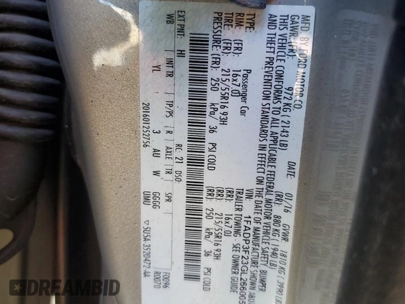 2016 Ford Focus SE with VIN 1FADP3F23GL266005, listed as a Copart auction lot 46861205 with 153,121 mi miles and Salvage Title. Bid and sale history available at carsss.com. Image 12.