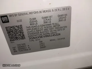 2022 Chevrolet Equinox LS with VIN 3GNAXSEV0NS145224, listed as a IAAI auction lot 41345234 with 51,134 mi miles. Bid and sale history available at carsss.com. Image 9.