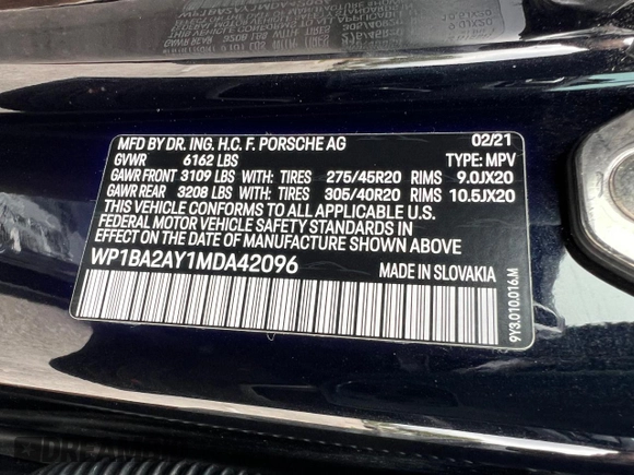 2021 Porsche Cayenne with VIN WP1BA2AY1MDA42096, listed as a Copart auction lot 47102475 with 26,255 mi miles and Non repairable. Bid and sale history available at DreamBid. Image 10.