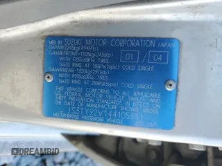 2004 Suzuki XL7 LX z VIN JS3TY92V144105911, wystawiony jako Copart lot #56744425 z przebiegiem 253 975 mil mil oraz Szkoda całkowita • Salvage title. Historia ofert i sprzedaży dostępna na DreamBid. Obrazek 13.