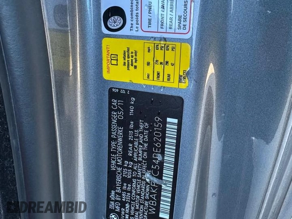 2011 BMW 3 Series 335i xDrive with VIN WBAKF9C54BE620159, listed as a Copart auction lot 67015535 with 100,525 mi miles and Clean title. Bid and sale history available at DreamBid. Image 10.