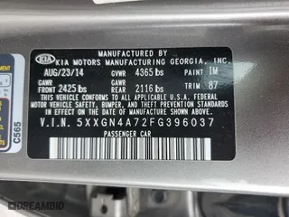 2015 Kia Optima EX with VIN 5XXGN4A72FG396037, listed as a Copart auction lot 52730345 with 121,031 mi miles and Salvage Title. Bid and sale history available at carsss.com. Image 13.