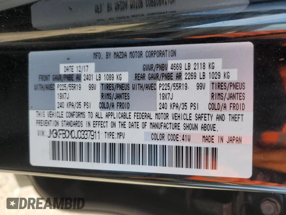 2018 Mazda CX-5 Touring with VIN JM3KFBCM0J0337911, listed as a Copart auction lot 46081615 with 80,673 mi miles and Salvage Title. Bid and sale history available at DreamBid. Image 13.