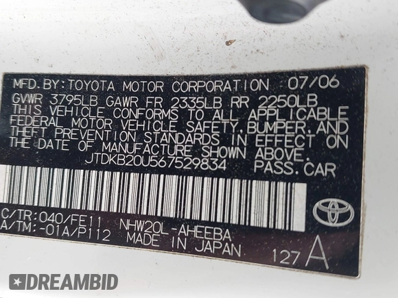 2006 Toyota Prius with VIN JTDKB20U567529834, listed as a IAAI auction lot 42119723 with 209,638 mi miles. Bid and sale history available at carsss.com. Image 9.