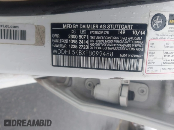 2015 Mercedes-Benz E 350 Sport with VIN WDDHF5KBXFB099488, listed as a IAAI auction lot 41288935 with 81,689 mi miles and . Bid and sale history available at DreamBid. Image 9.