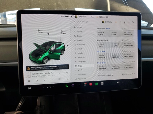 2021 Tesla Model Y Long Range with VIN 5YJYGDEEXMF151557, listed as a Copart auction lot 54936885 with 106,411 mi miles and Salvage Title. Bid and sale history available at DreamBid. Image 9.