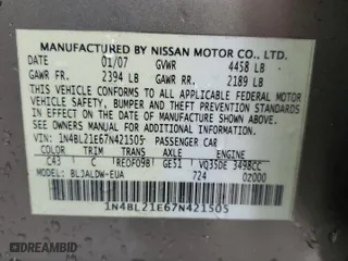 2007 Nissan Altima 3.5 SL with VIN 1N4BL21E67N421505, listed as a Copart auction lot 83982284 with 0 mi miles and Salvage Title. Bid and sale history available at carsss.com. Image 12.